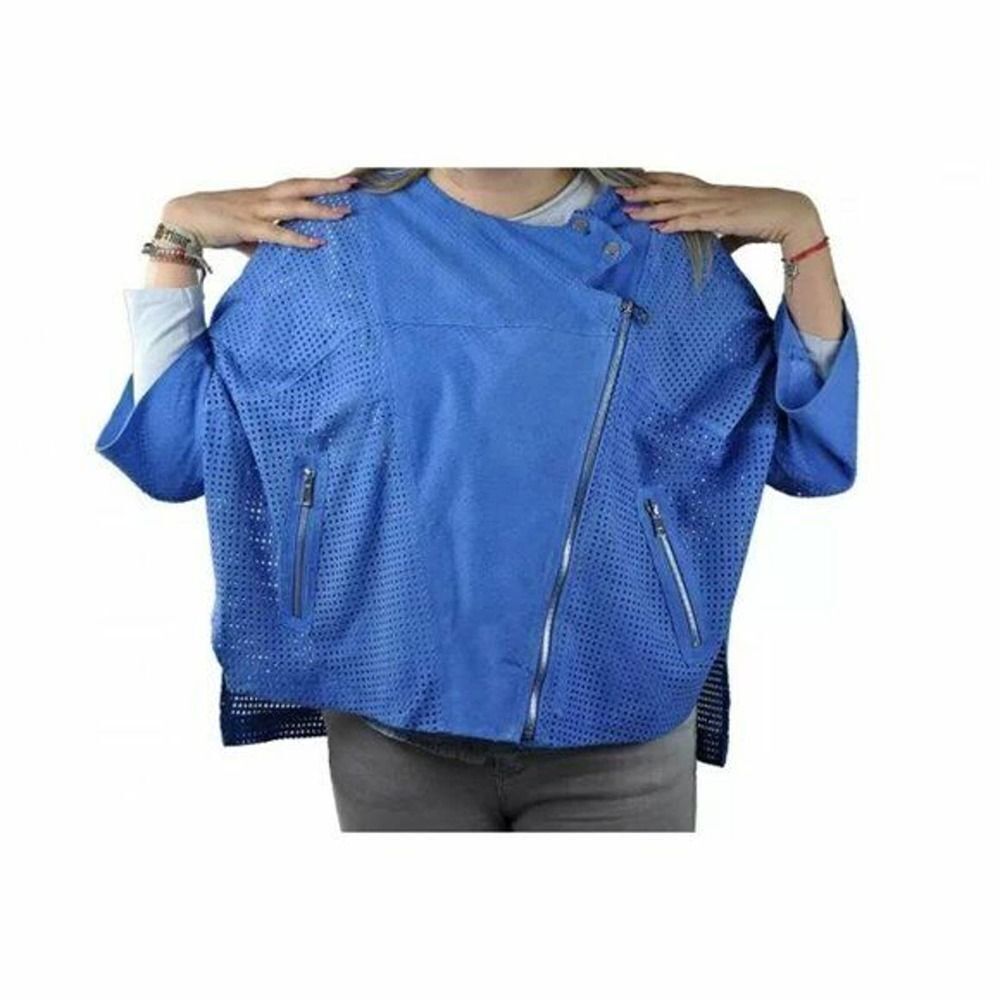ZERIMAR Women's Genuine Suede Leather Blue Vintage Jacket | M